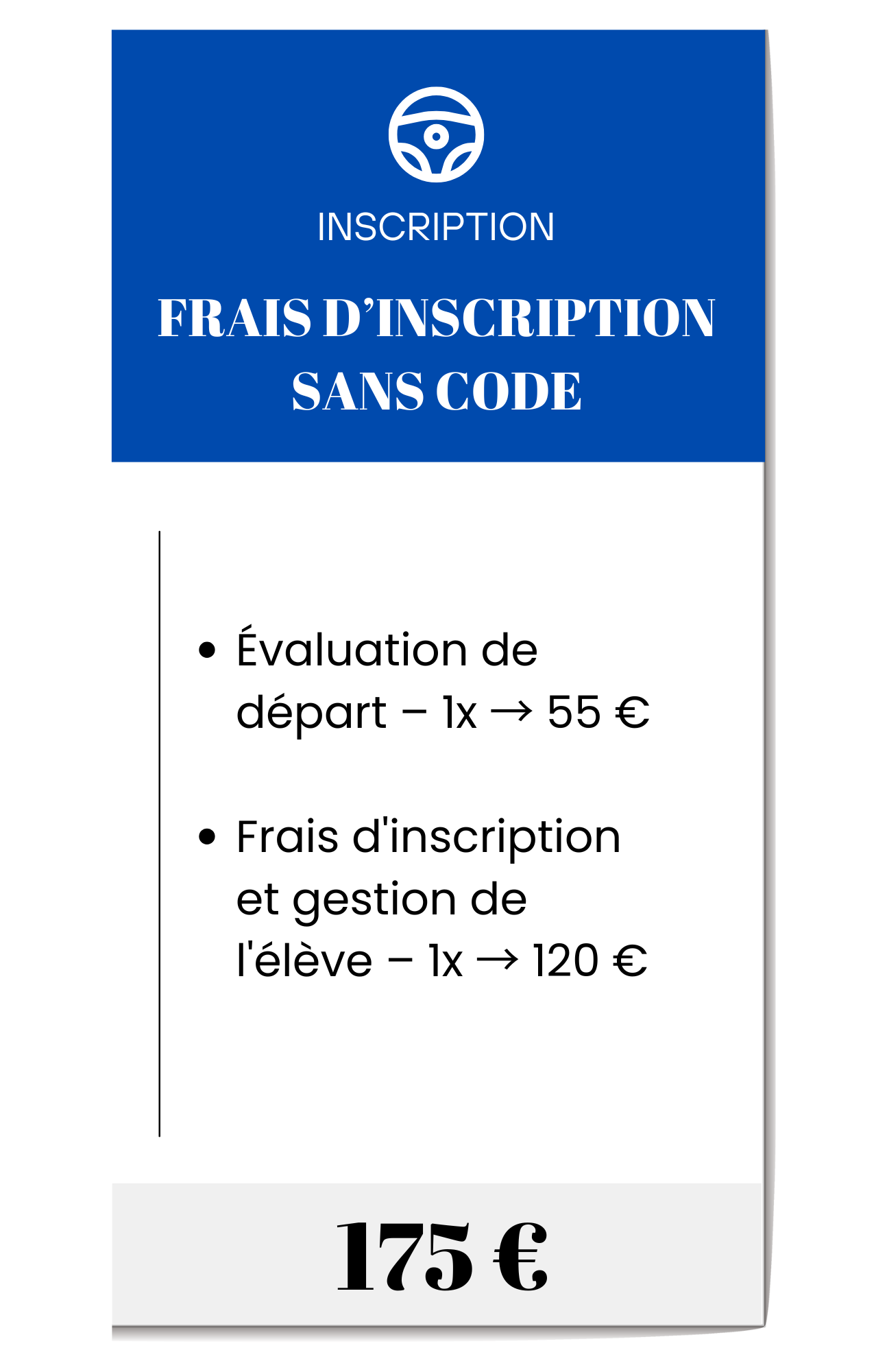 Frais d'inscription sans code 